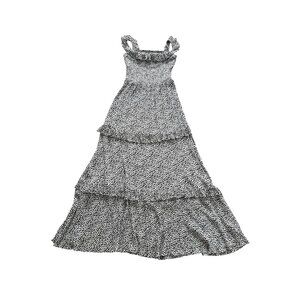Express Womens BlackWhite Cheetah Print Tiered Maxi Dress Ruffles Smocking Small